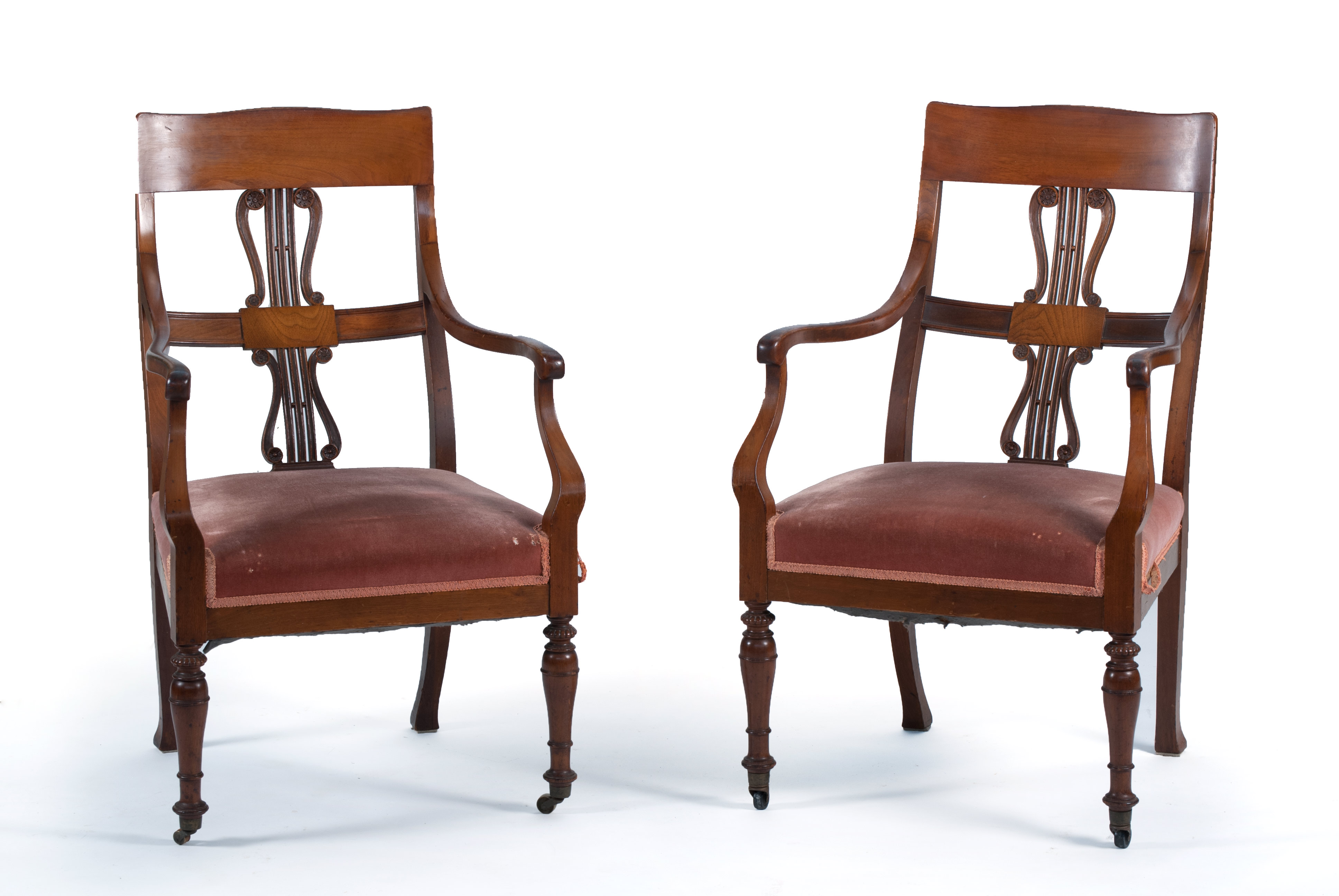 Appraisal: PAIR OF LATE TH CENTURY REGENCY-STYLE ARMCHAIRS in walnut Double