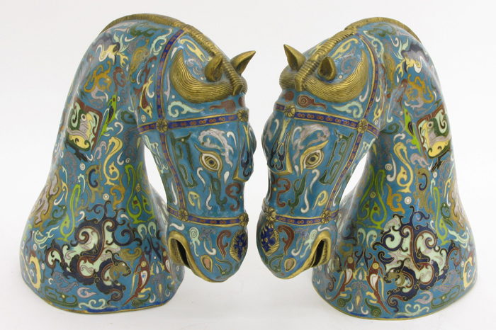 Appraisal: PAIR OF CHINESE CLOISONNE ENAMELED HORSE HEADS mid th C