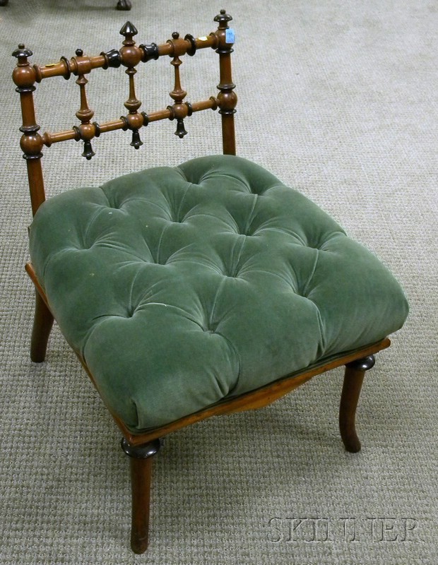 Appraisal: Hunzinger Attributed Aesthetic Tufted Green Velvet Upholstered Partial-ebonized Turned Walnut