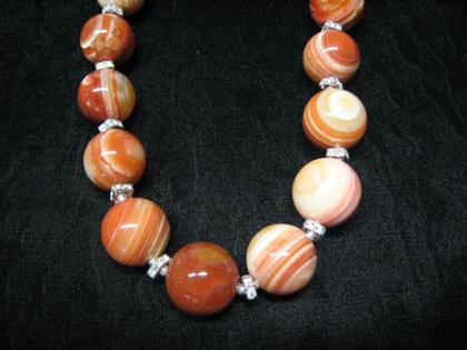 Appraisal: Agate bead necklace Large agate bead necklace with sterling silver