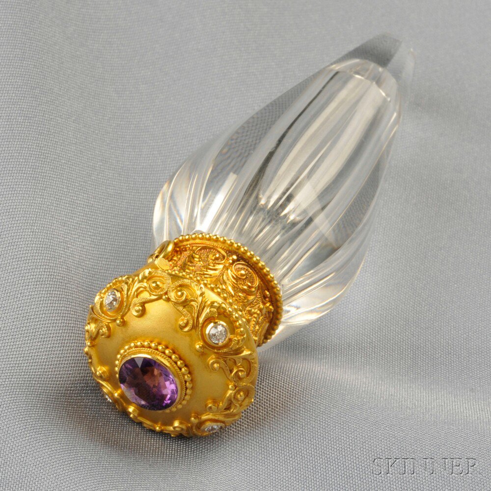 Appraisal: Antique kt Gold Amethyst and Diamond Flacon Krementz Co the