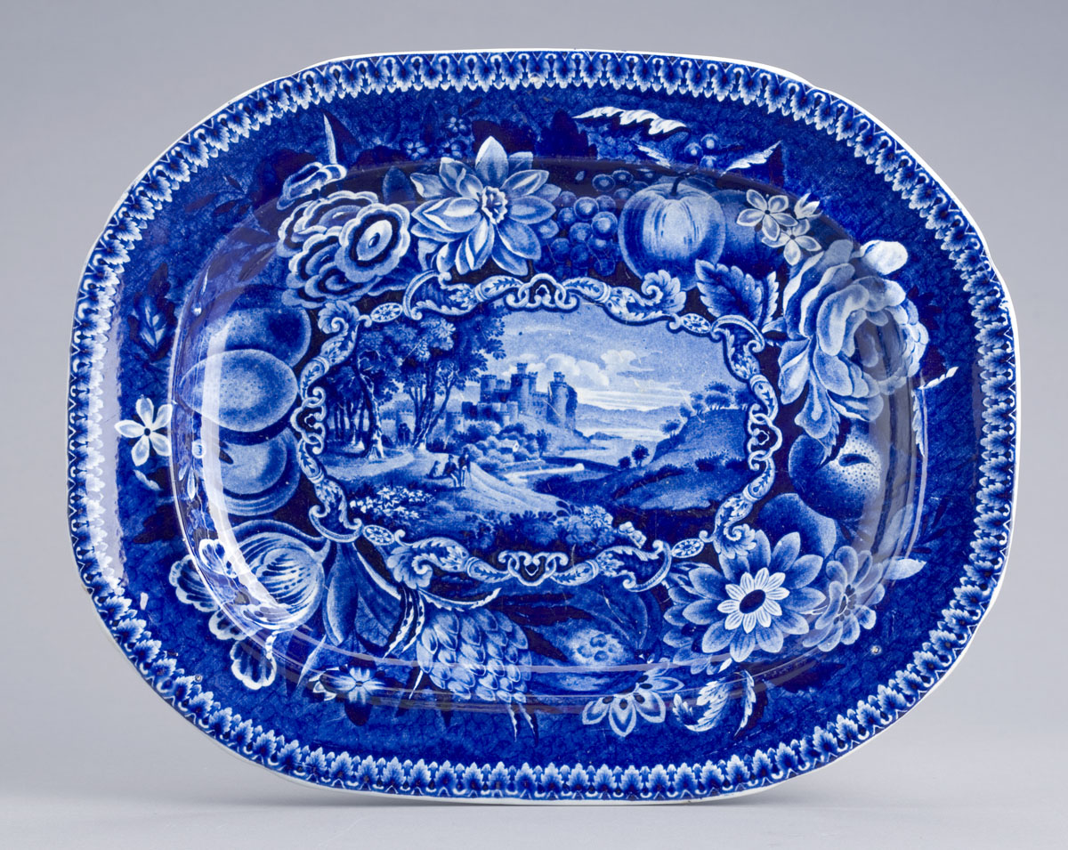 Appraisal: CONWAY CASTLE CARNARVONSHIRE WALES STAFFORDSHIRE DARK BLUE PLATTER R HALL