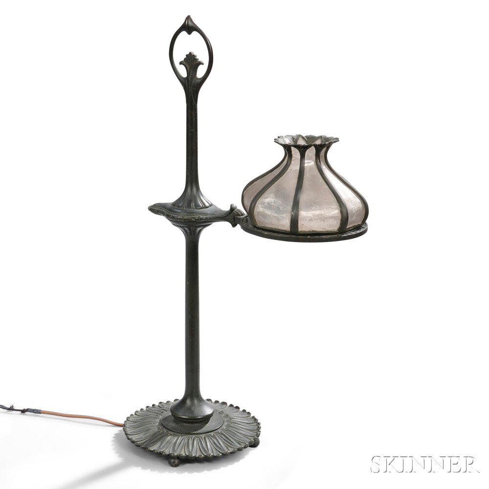 Appraisal: Art Nouveau Table Lamp with Mica Shade Patinated bronze mica