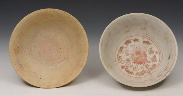 Appraisal: TWO EARLY CHINESE CERAMIC CIRCULAR BOWLS one white crackle glaze