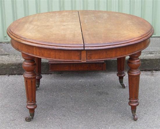 Appraisal: th century mahogany round extending dining table on turned and