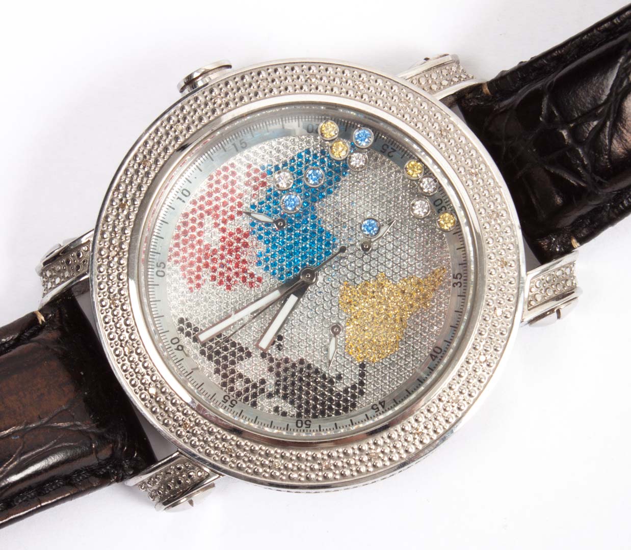 Appraisal: Gentleman's Techno-Swiss world map watch quartz chronograph movement water resistant