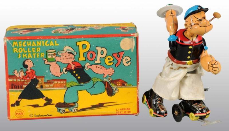 Appraisal: Linemar Popeye Roller Skating Toy in Orig Box Description Japanese