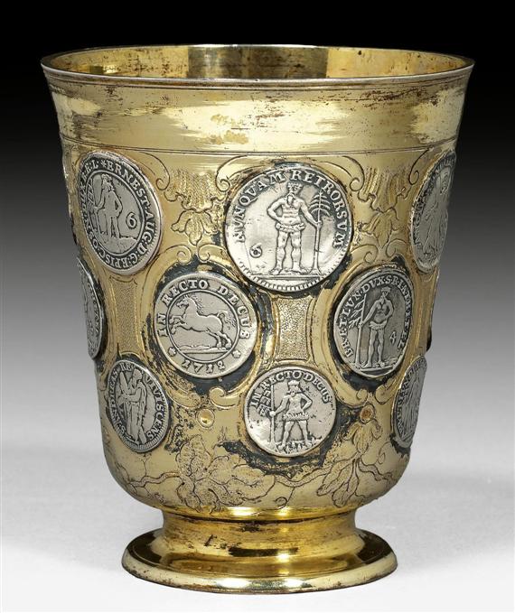 Appraisal: BEAKER WITH COINS Vermeil Berlin nd half of the th