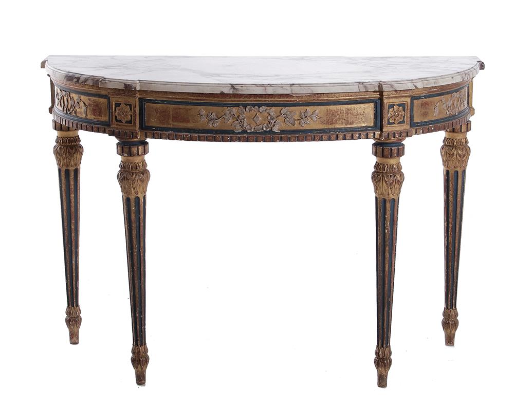 Appraisal: Louis XVI style carved and painted giltwood console table mid