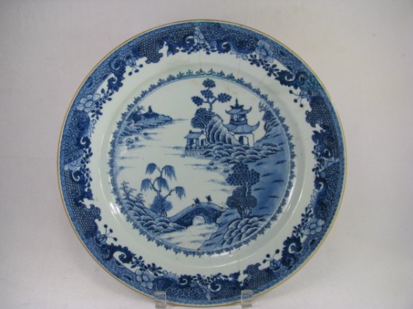 Appraisal: Antique blue and white porcelain hand painted Chinese export charger