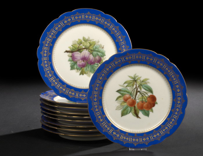 Appraisal: Set of Ten French Matte Royal Blue-Bordered Porcelain Dessert Plates