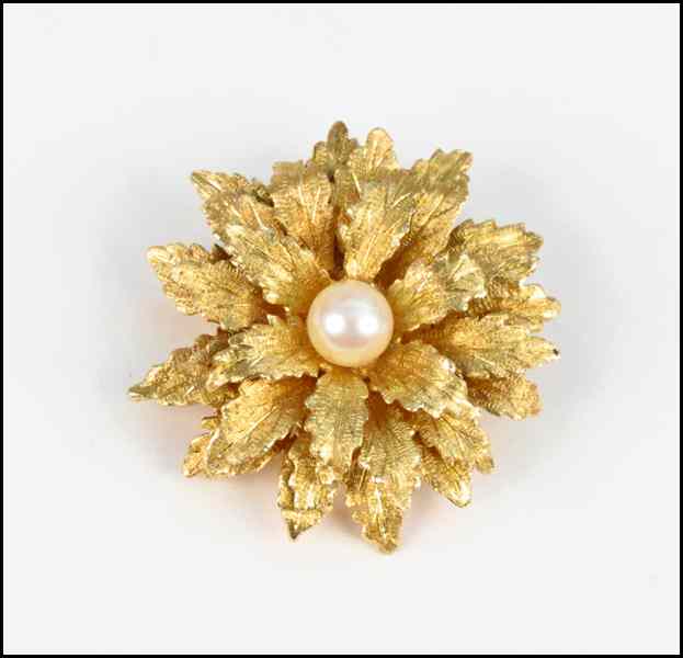 Appraisal: KARAT YELLOW GOLD AND PEARL BROOCH grams Condition No Specific