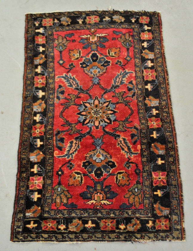 Appraisal: - Hamadan oriental mat with burgundy field and overall floral