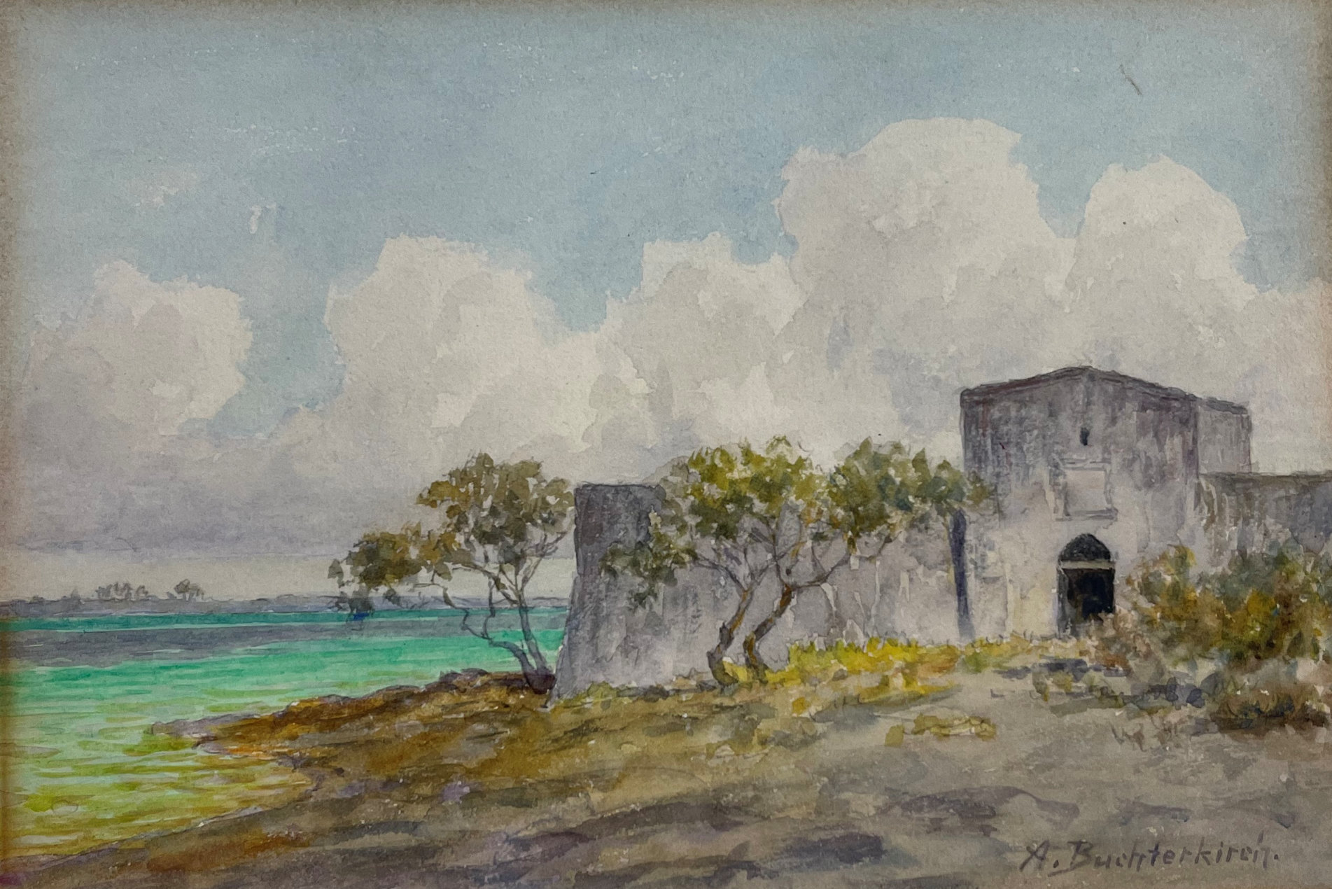 Appraisal: BUCHTERKIRCH Armin American Bahamian - Florida Fort Watercolor laid down