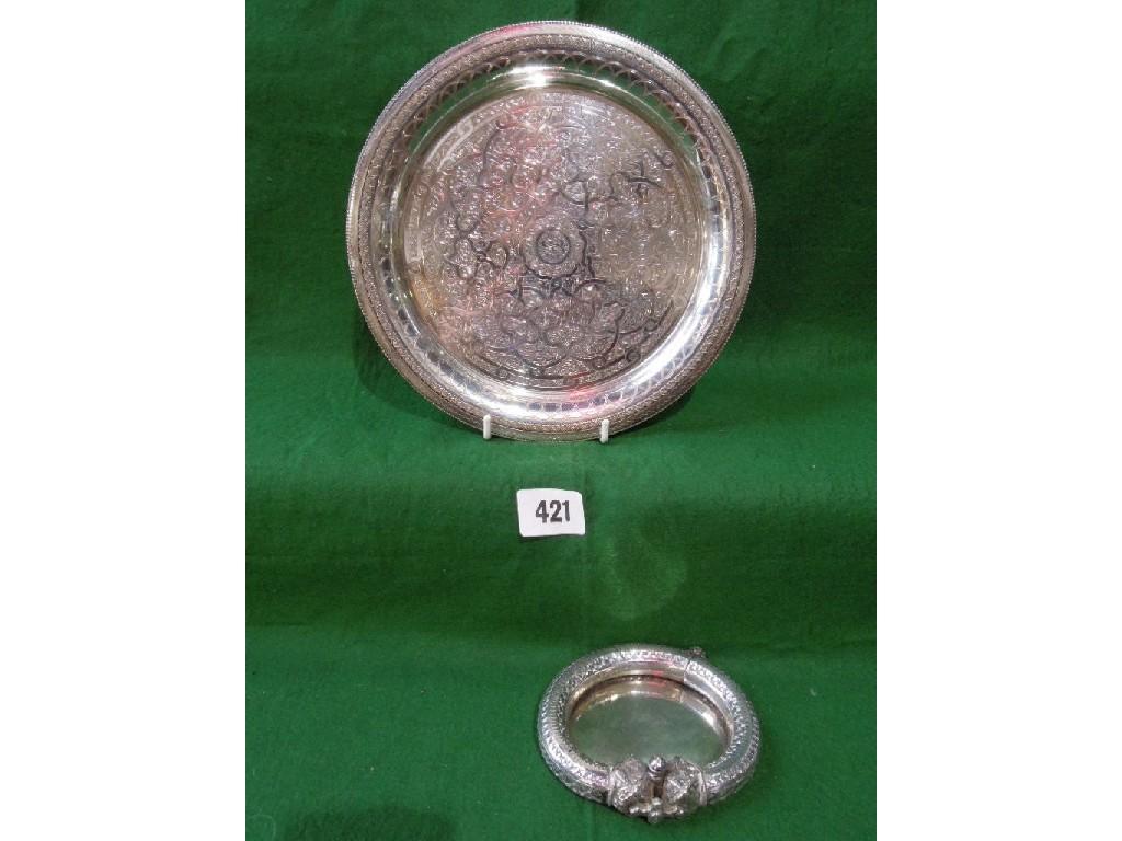 Appraisal: An Egyptian silver profusely engraved dish hall marked to the