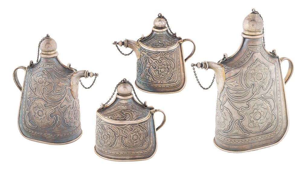 Appraisal: AN EXCEPTIONAL SET OF FOUR RUSSIAN SILVER TROMPE L'OEIL PILGRIM