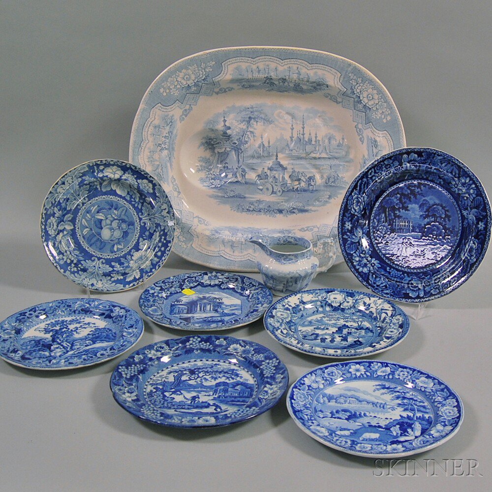 Appraisal: Nine Pieces of Blue Staffordshire Transferware England th century seven