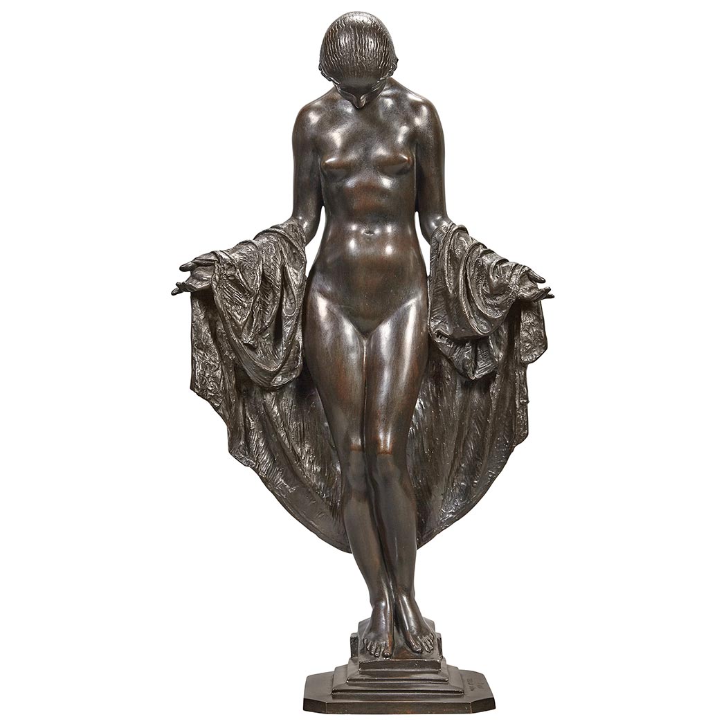 Appraisal: Czechoslovakian-American Art Deco Bronze Figure of a Female Nude Bather