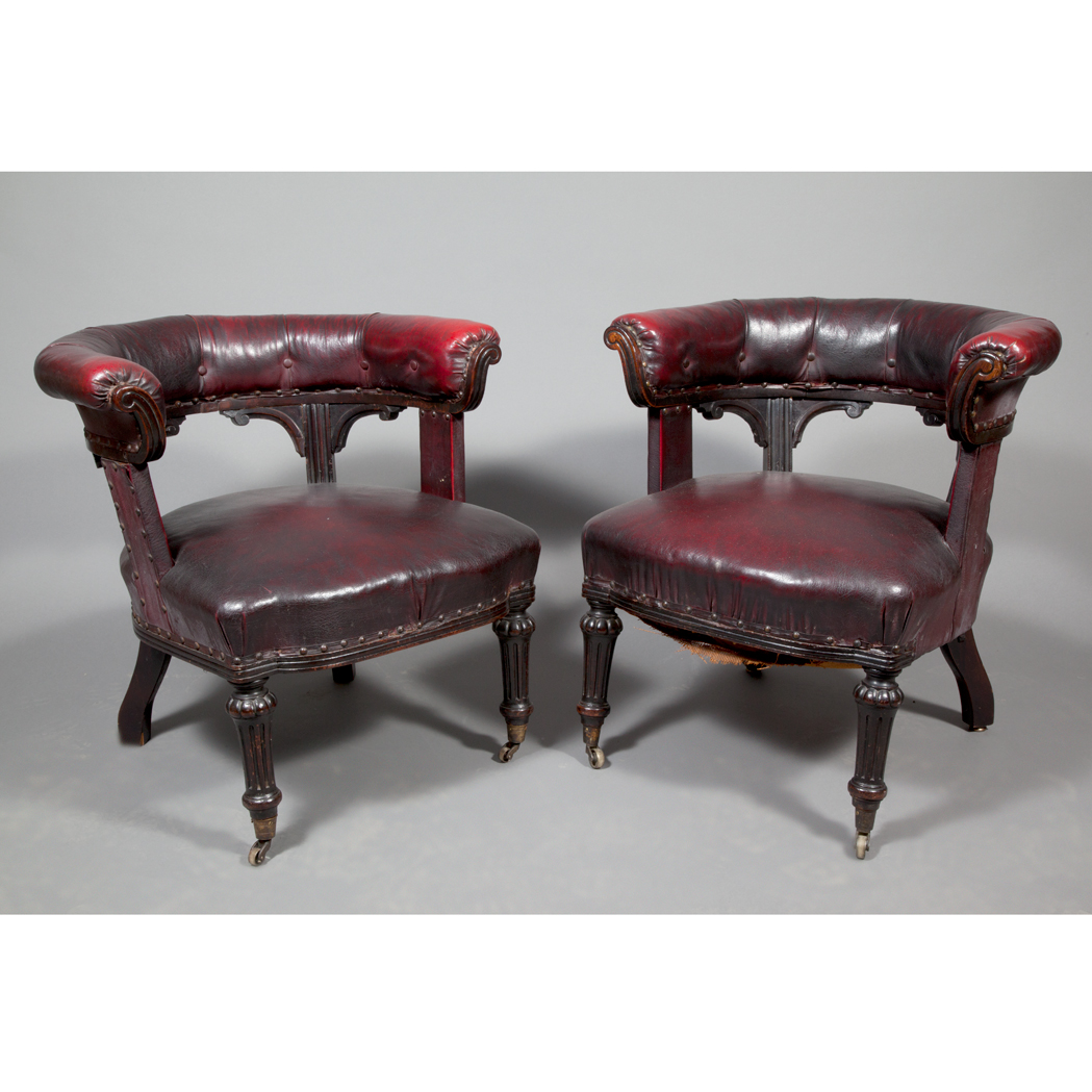 Appraisal: Pair of Victorian Tub Chairs Each curved open padded back