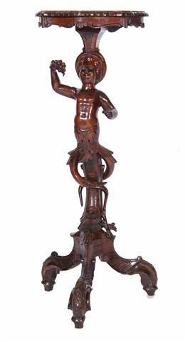 Appraisal: AN ANTIQUE ITALIAN WALNUT TORCHERE with cherub column support and