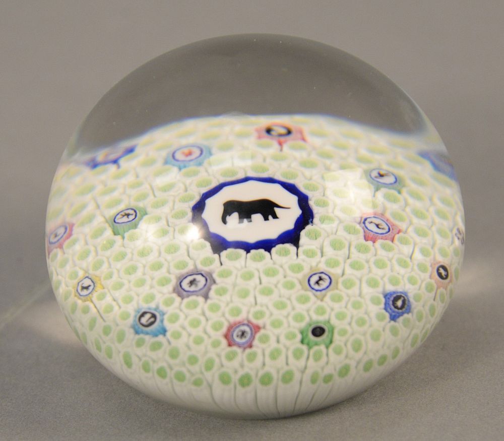 Appraisal: Baccarat animal paperweight Millefiori with elephant in center marked Baccarat