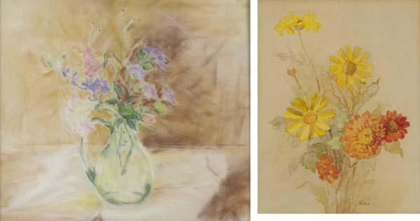 Appraisal: ARTWORK Pastel and watercolor by M R A with flowers