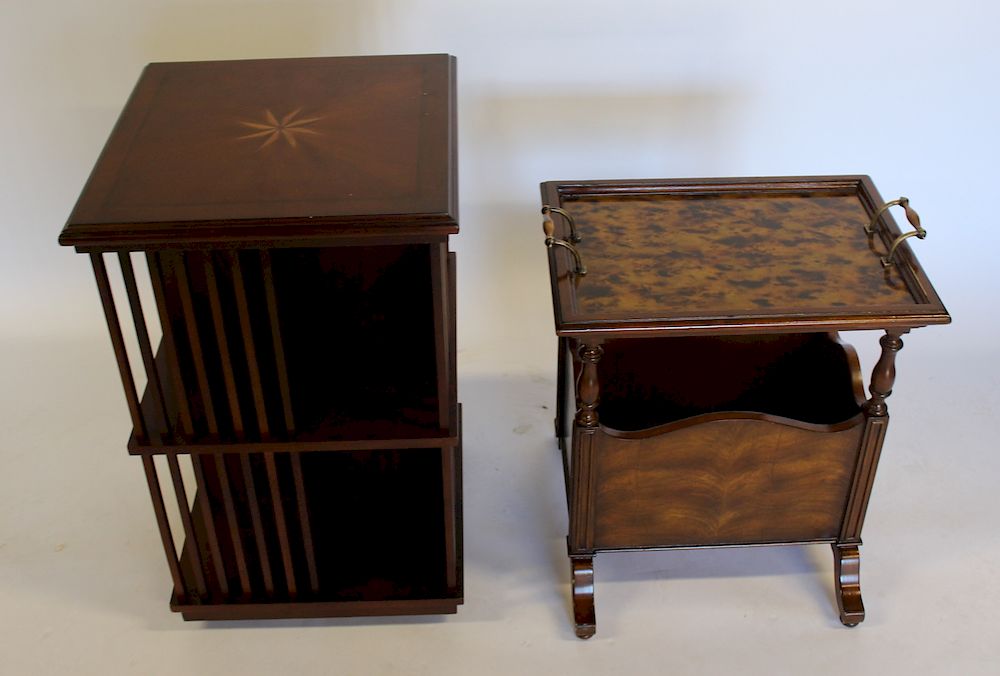 Appraisal: Mahogany Inlaid Rotating Bookcase Together With an end table x