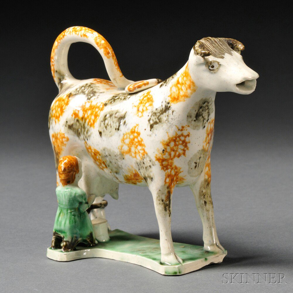 Appraisal: Staffordshire Earthenware Cow Creamer with Maiden England late th century