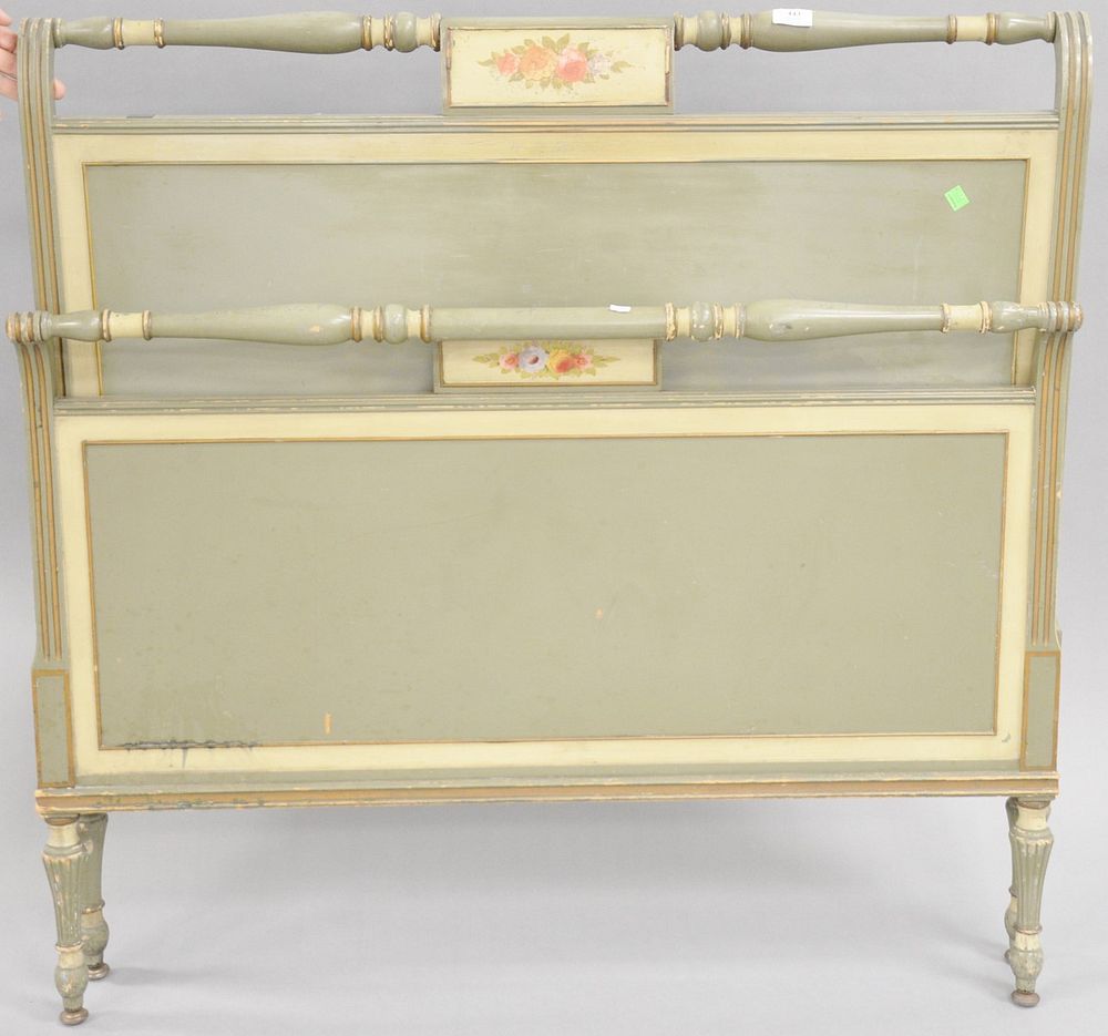 Appraisal: Pair of paint decorated twin beds with rails ht in