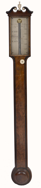 Appraisal: AN EARLY TH CENTURY MAHOGANY STICK BAROMETER the rectangular Vernier