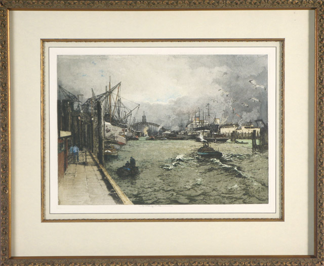 Appraisal: LUIGI KASIMIR ETCHING AND AQUATINT Austria - titled Hamburg Ubersee