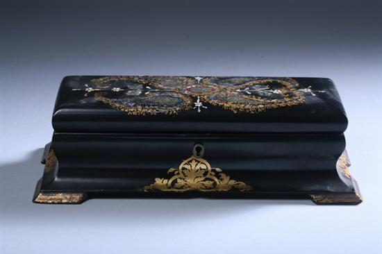 Appraisal: VICTORIAN PAPIER M CH AND MOTHER-OF-PEARL INLAID GLOVE BOX late