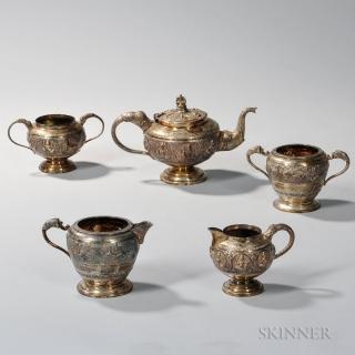 Appraisal: Five Pieces of Indian Silver Tableware a three-piece tea service