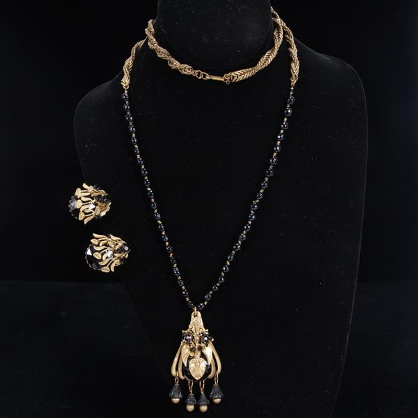 Appraisal: Miriam Haskell Egyptian Revival Pendant Necklace and Earrings SET with