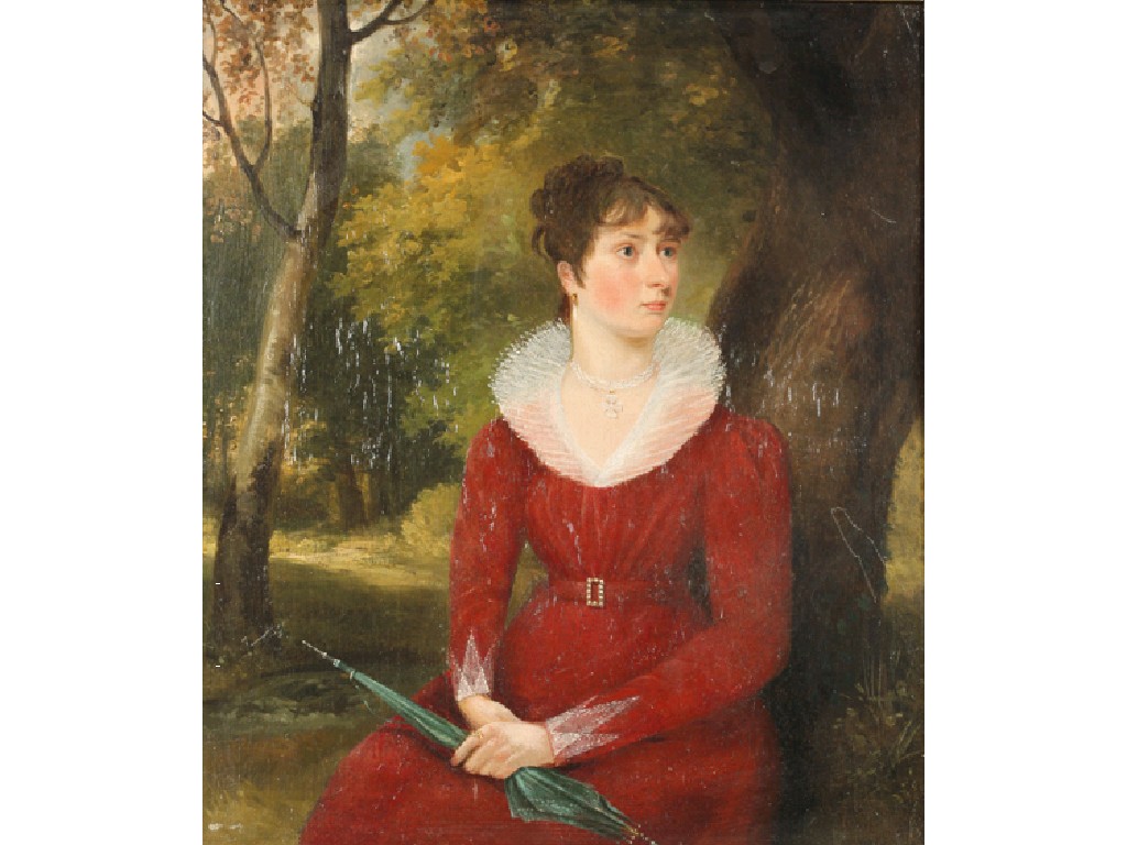 Appraisal: ASCRIBED TO JOHN CONSTABLE A portrait of a lady wearing