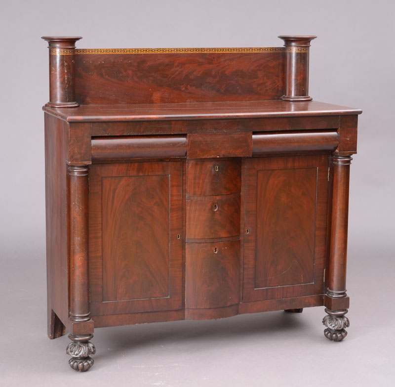 Appraisal: American Classical Stenciled Mahogany Side Cabinet The rectangular top with