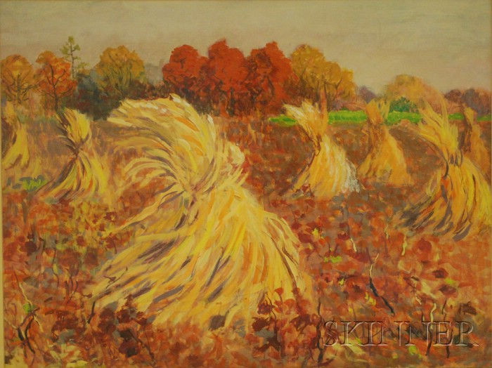 Appraisal: Frank Simon Herrmann American - Landscape with Haystacks Stamped F