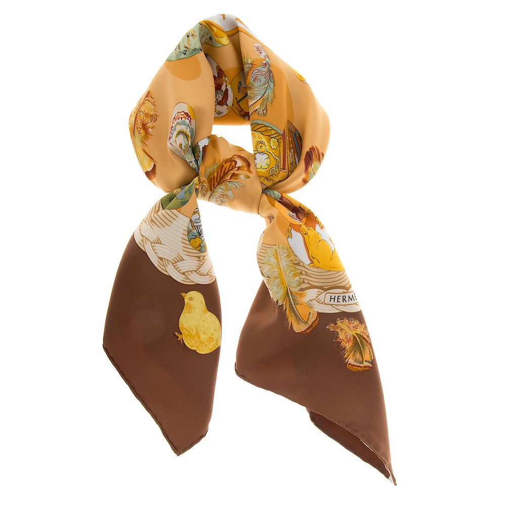 Appraisal: A Hermes Couv e d'Hermes Scarf Marigold and multicolor Hermes