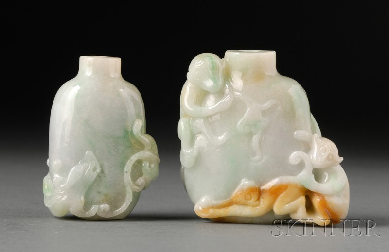 Appraisal: Two Jade Snuff Bottles pale lavender-gray with apple green and