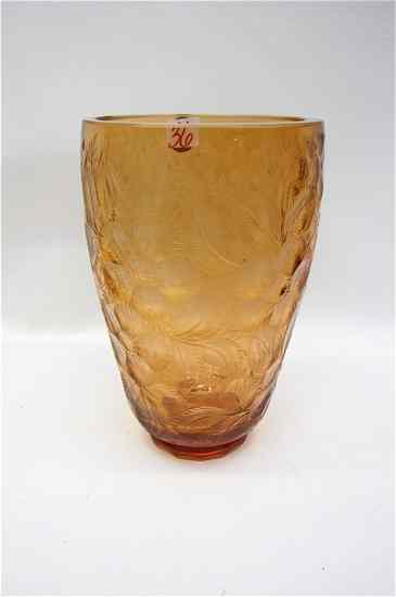 Appraisal: CZECHOSLOVAKIA CRYSTAL ART GLASS VASE amber crystal hand cut and