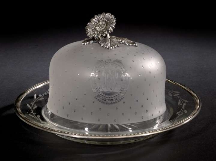 Appraisal: Good French Silver-Mounted Frosted Cut- and Engraved Glass Cheese Dome