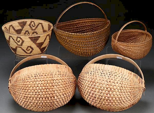 Appraisal: A COLLECTION OF FIVE WOVEN BASKETS TH CENTURY A COLLECTION