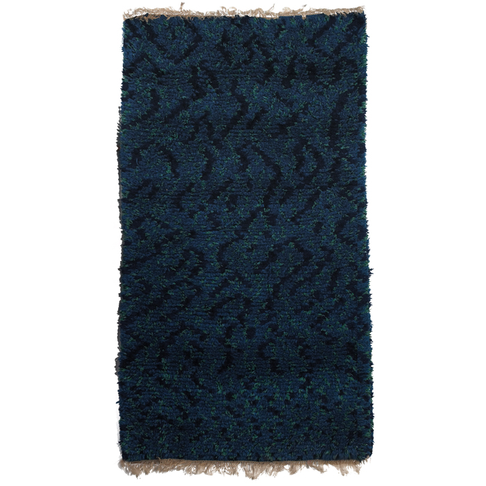 Appraisal: Danish Rya rug wool tonal blue andgreen with black lines