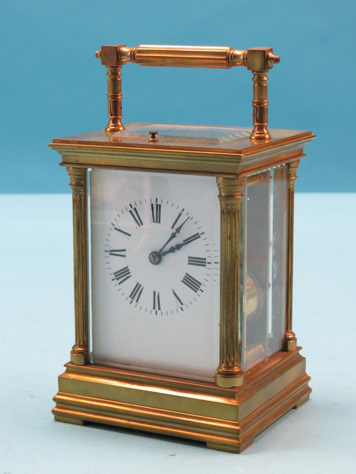 Appraisal: An early th century French hour-repeating carriage clock with enamelled