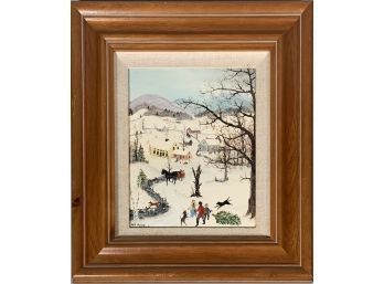 Appraisal: Oil on board country winter scene with sleigh ride and