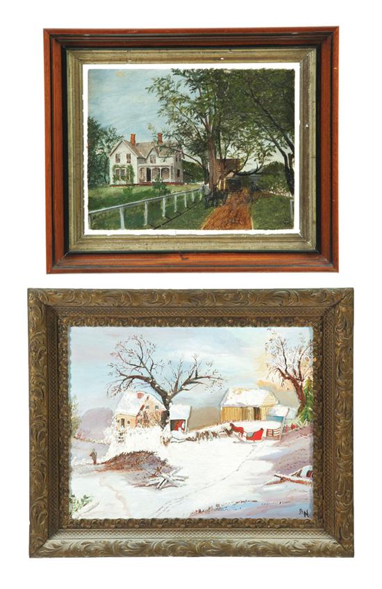 Appraisal: TWO PAINTINGS Oil on glass unsigned late th century White