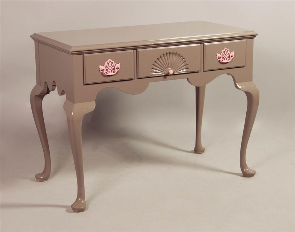 Appraisal: BAKER GRAY LACQUERED WRITING DESK WITH PINK HARDWARE molded rectangular