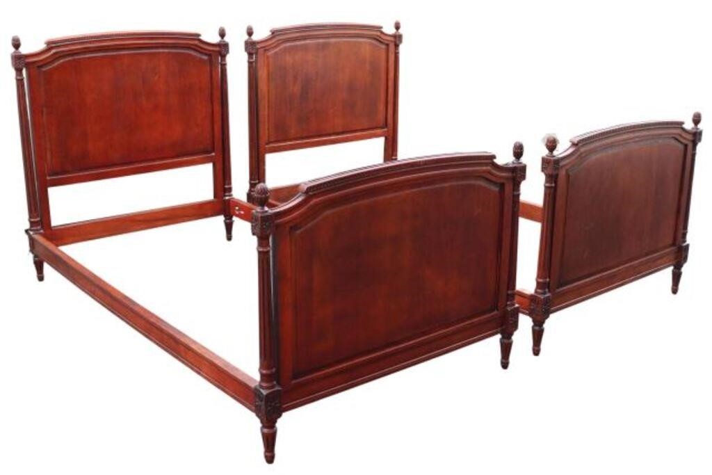 Appraisal: pair French Louis XVI style mahogany beds th c paneled