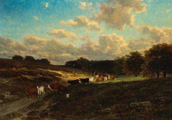 Appraisal: Fran ois Auguste Ortmans French - Cattle returning late afternoon