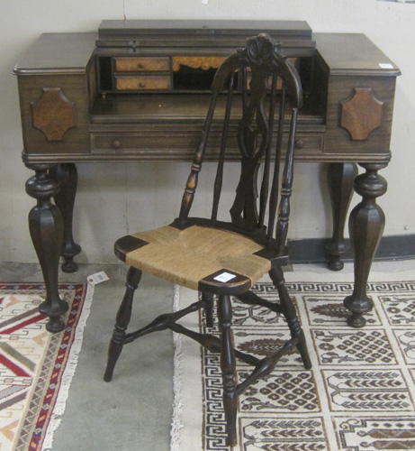 Appraisal: MAHOGANY AND WALNUT SPINET WRITING DESK WITH CHAIR American c